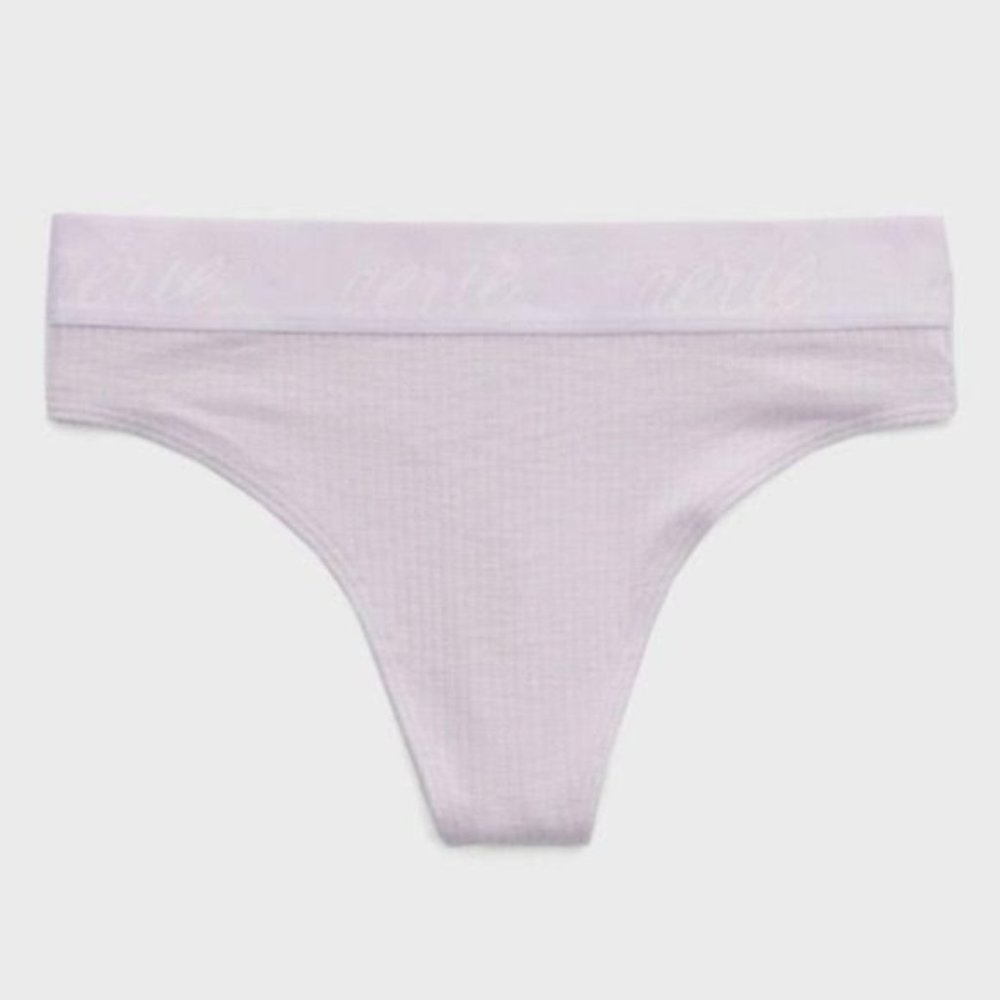 Aerie Ribbed Logo High Waisted Thong